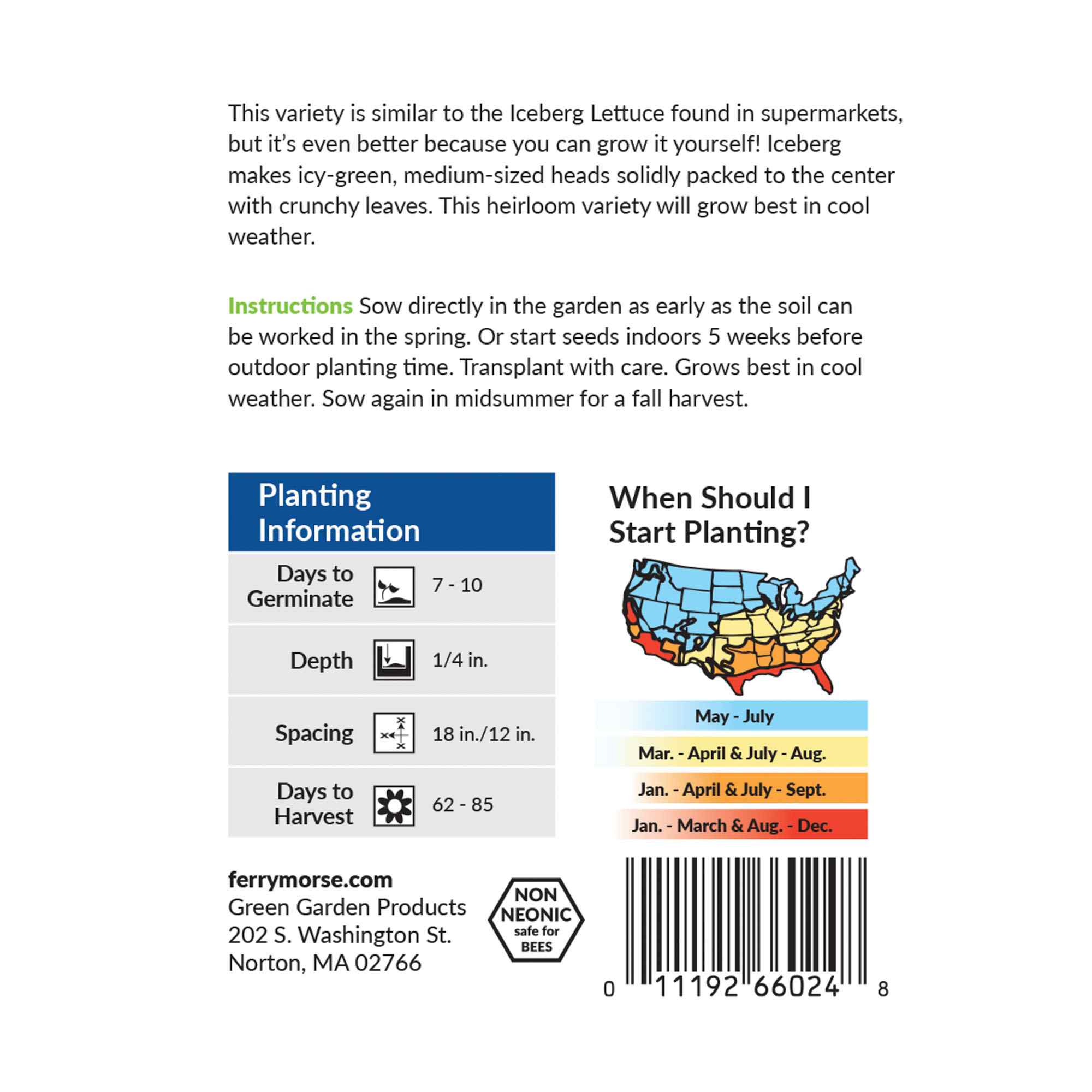 Ferry-Morse lettuce iceberg seed packet